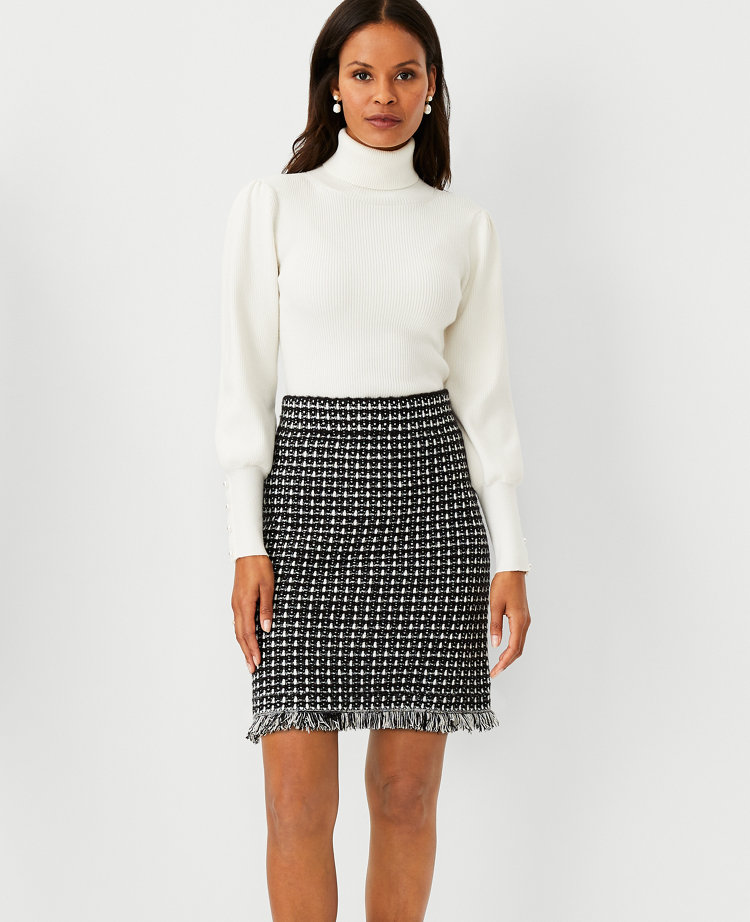 Fringe Tweed Sweater Skirt