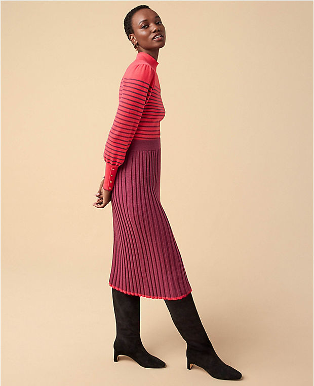 Tipped Pleated Column Sweater Skirt