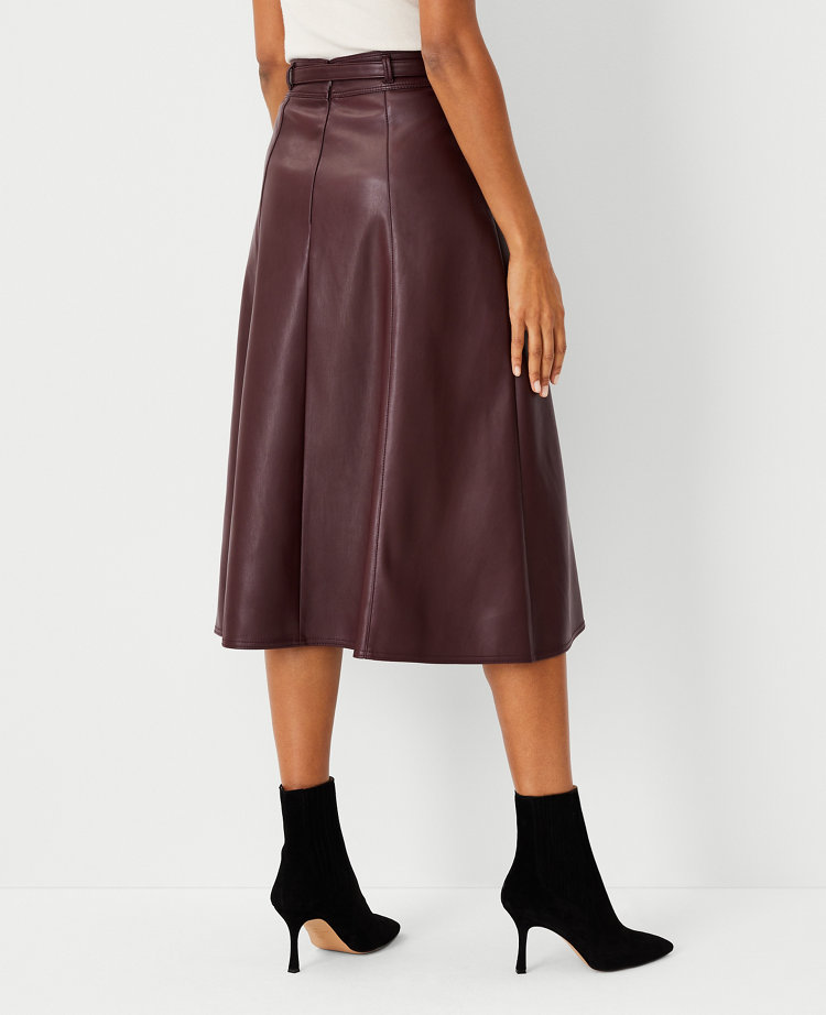 Belted Faux Leather Midi Skirt