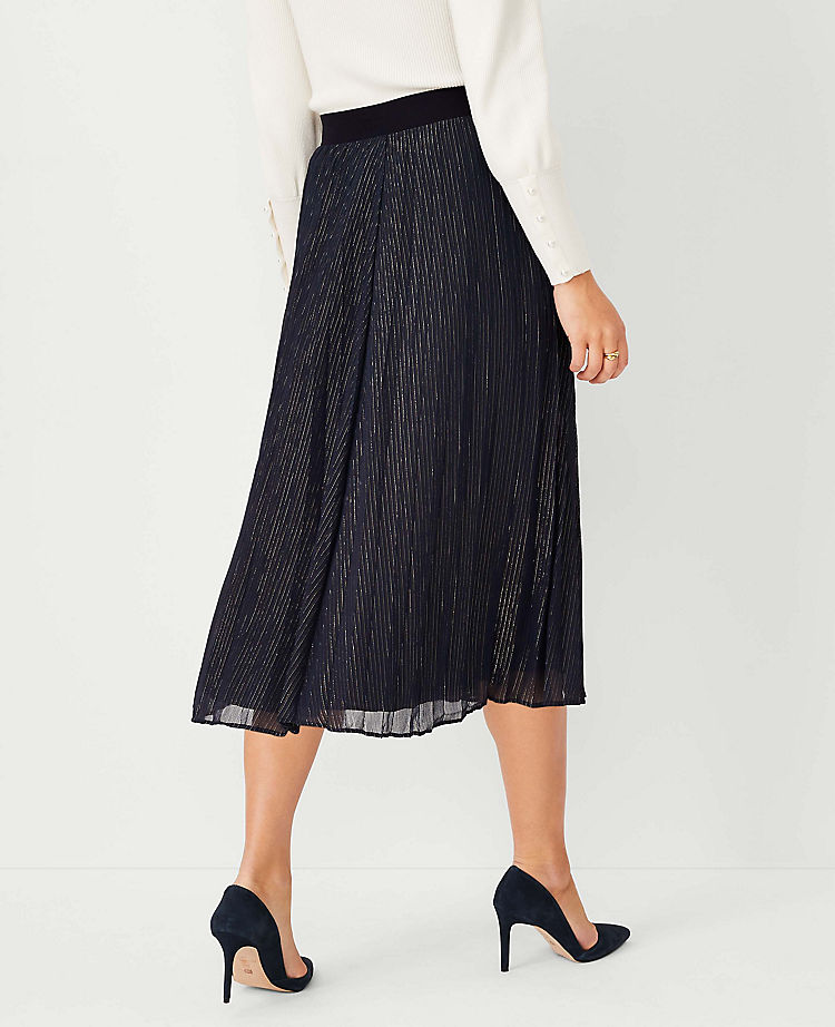 Shimmer Stripe Pleated Midi Skirt