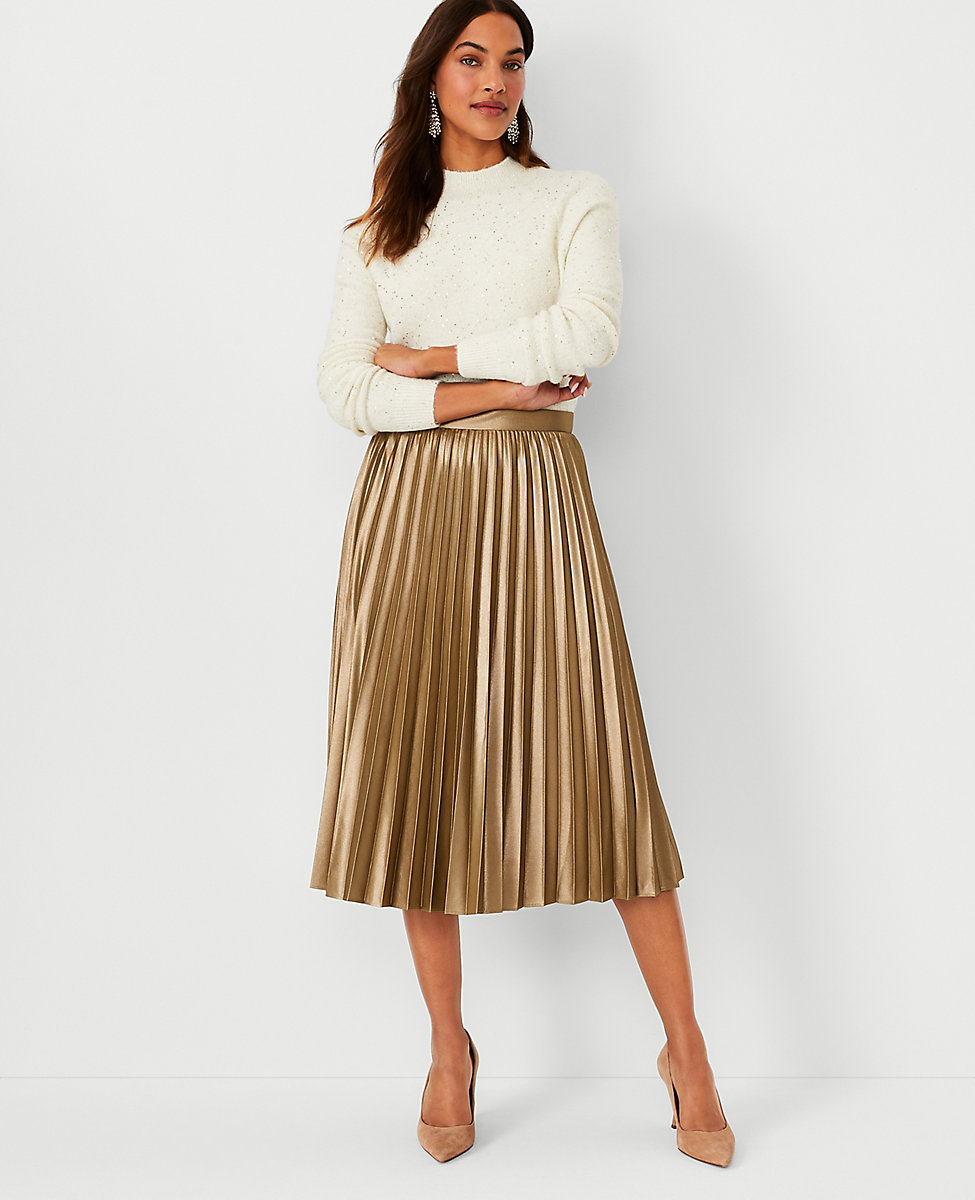 Shimmer Pleated Midi Skirt