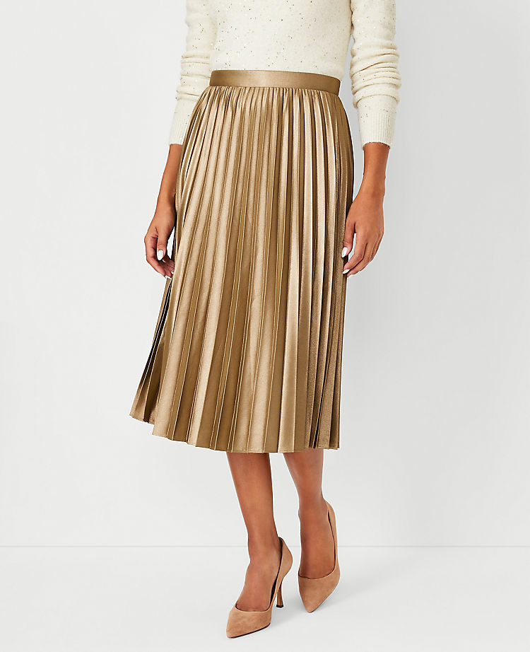 Shimmer Pleated Midi Skirt