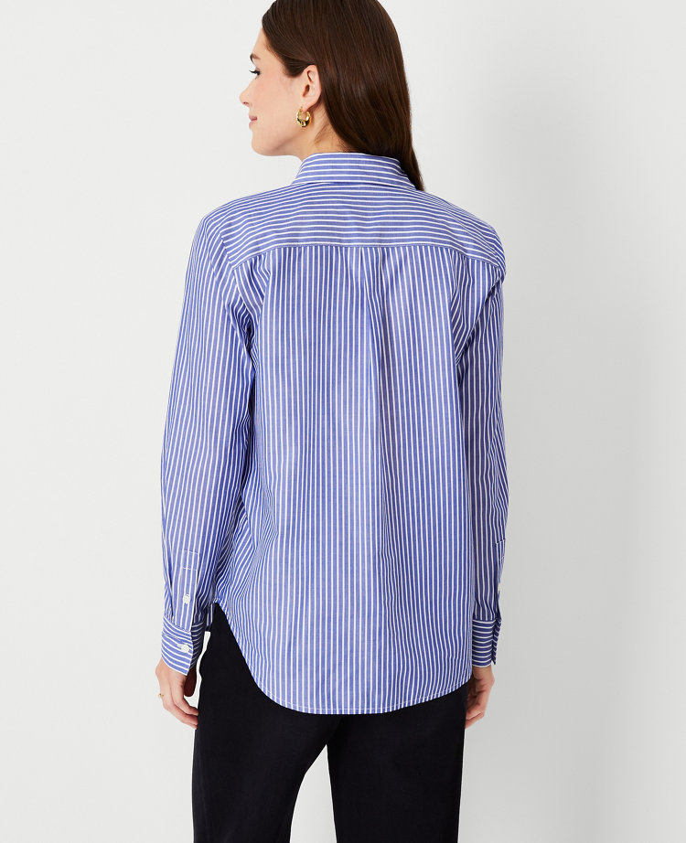 Ann Taylor Petite Striped Relaxed Perfect Shirt Blue Stripe Women's