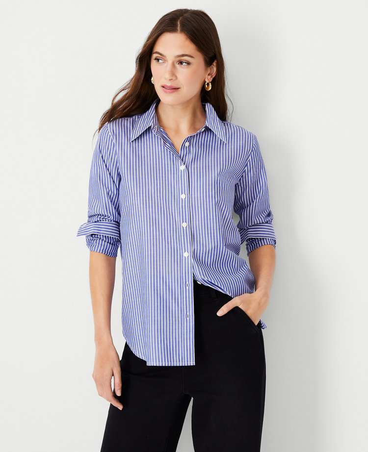 Ann Taylor Petite Striped Relaxed Perfect Shirt In White