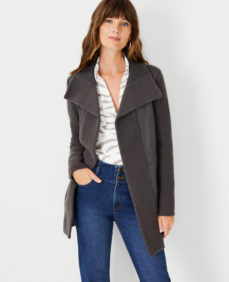 Petite Mixed Faux Suede Coatigan