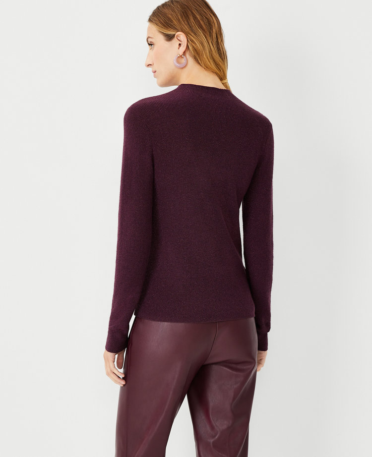 Petite Sparkle Ribbed Mock Neck Sweater