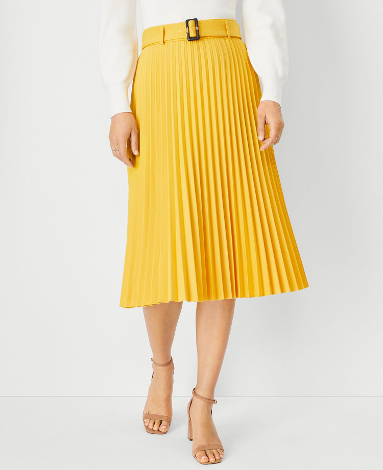 Petite Belted Pleated Midi Skirt