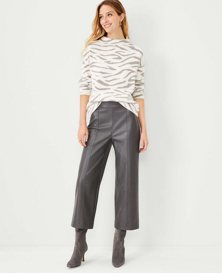 The Petite High Waist Wide Leg Crop Pant in Faux Leather