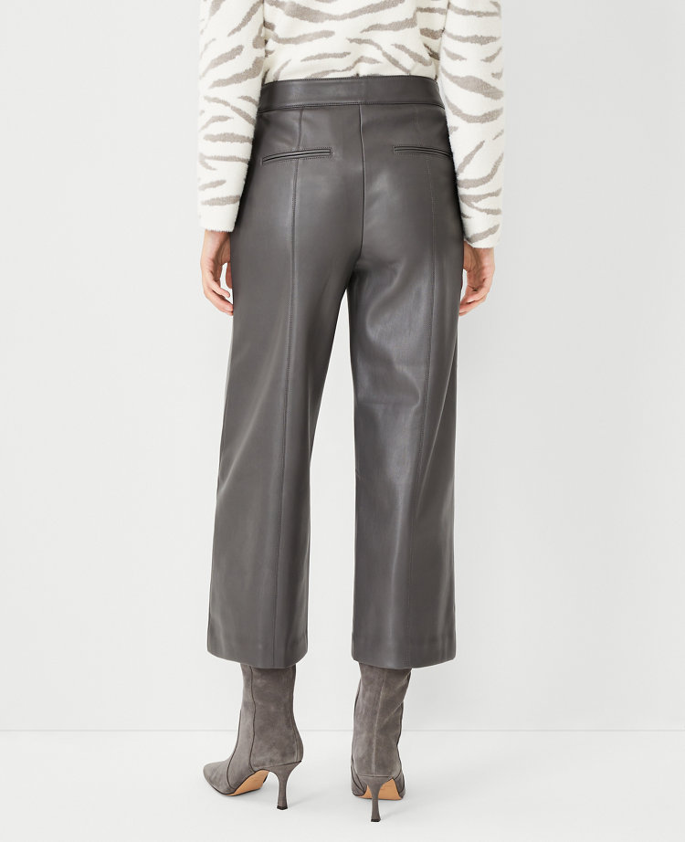 The Petite High Waist Wide Leg Crop Pant in Faux Leather