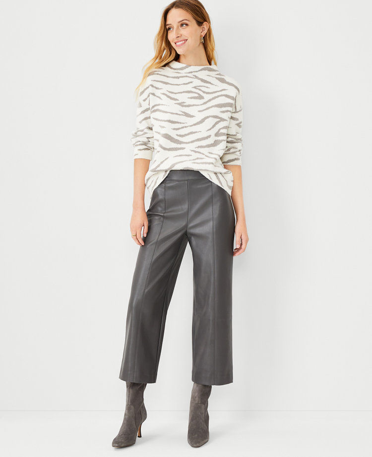 LOFT Petite Palmer Wide Leg Crop Pants Faux Leather