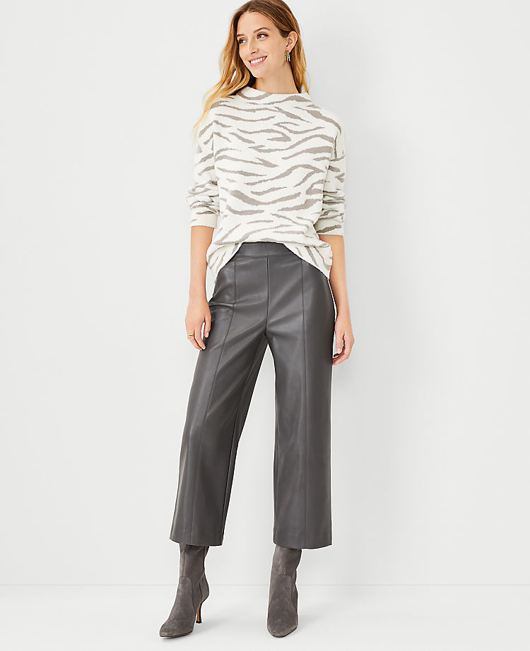 The Petite High Waist Wide Leg Crop Pant in Faux Leather