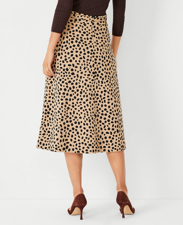 Petite Animal Print Belted Midi Skirt