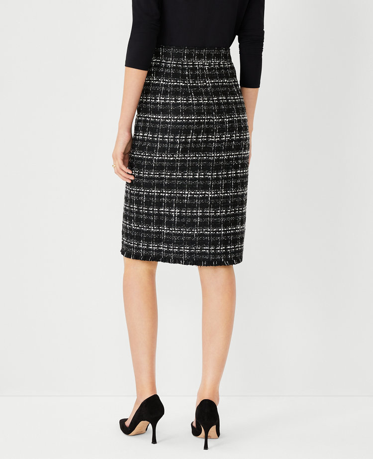 Petite Tweed Button Front Pencil Skirt