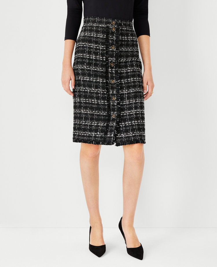 Petite button-front pencil 2025 skirt in plaid