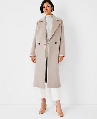 Ann Taylor Petite Luxe Double Breasted Coat In Taupe Heather