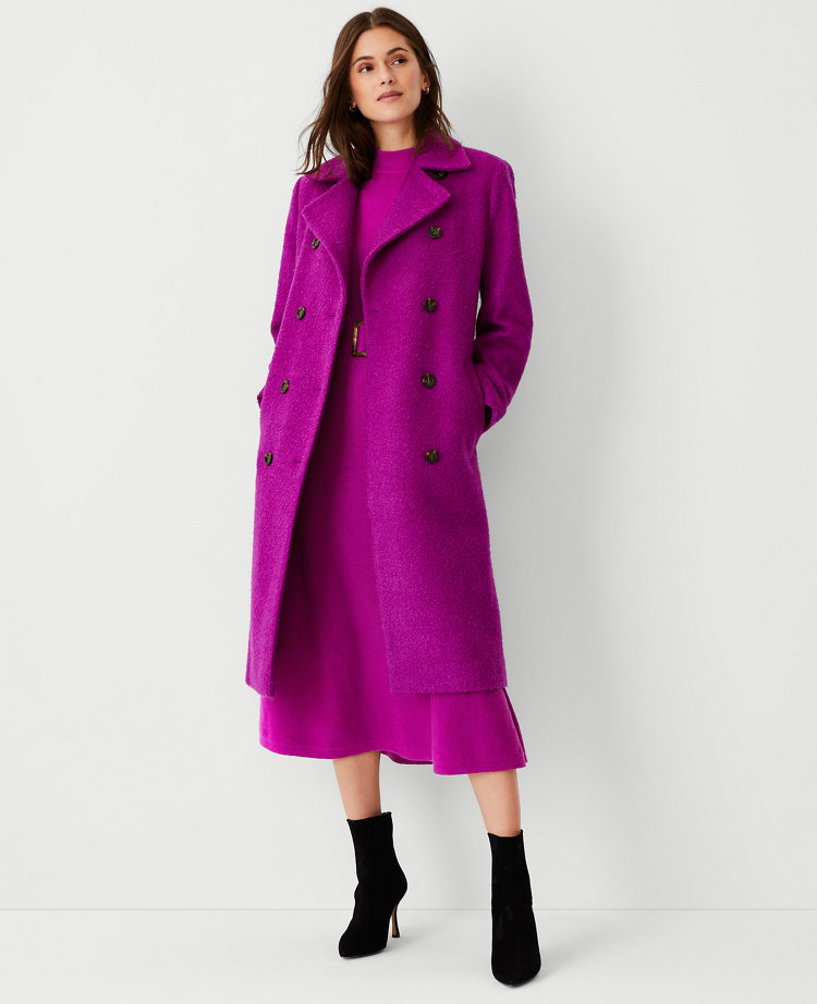 Petite Textured Wool Blend Double Breasted Coat