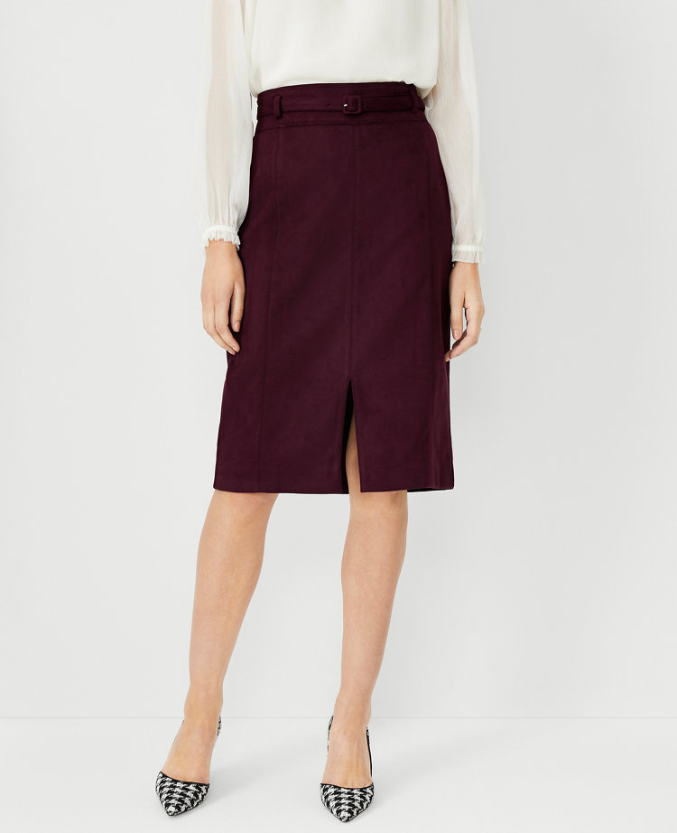 Petite Faux Suede Belted Pencil Skirt carousel Product Image 3