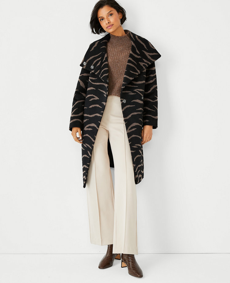 Wool Blend Belted Funnel Neck Coat