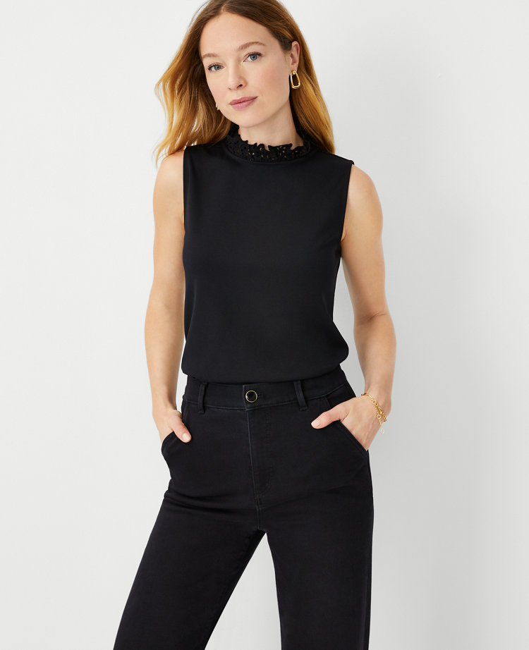 Eyelet mockneck ruffle top online