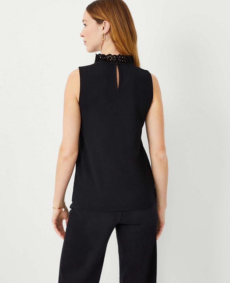 Eyelet Ruffle Mock Neck Shell