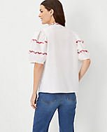 Floral Embroidered Pintucked Sleeve Popover carousel Product Image 2
