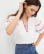 Floral Embroidered Pintucked Sleeve Popover carousel Product Image 3
