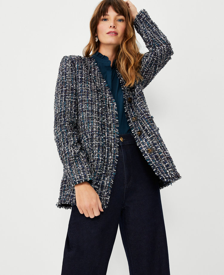 Ann taylor 2024 fringe tweed jacket