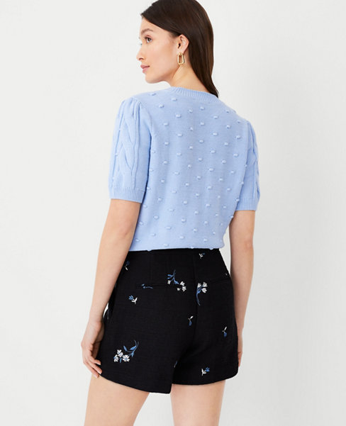 The Side Zip Short in Floral Embroidered Tweed