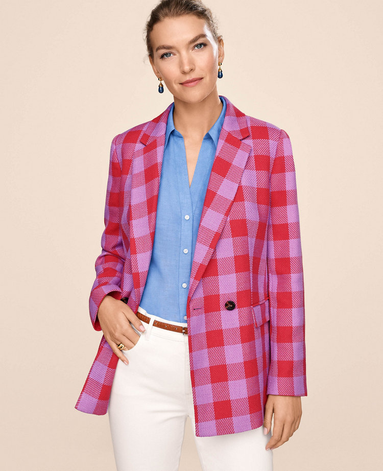 The Double Breasted Long Blazer in Plaid