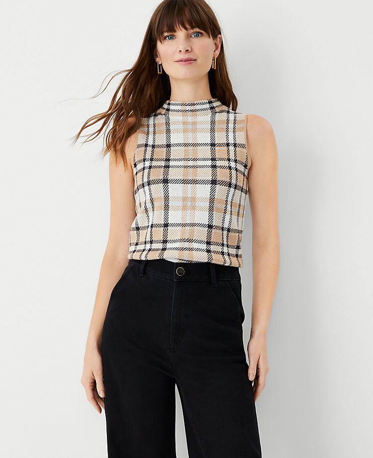 Plaid Essential Mock Neck Sweater Shell