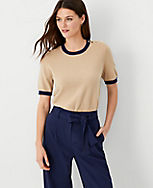 Tipped Shoulder Button Sweater Tee carousel Product Image 1