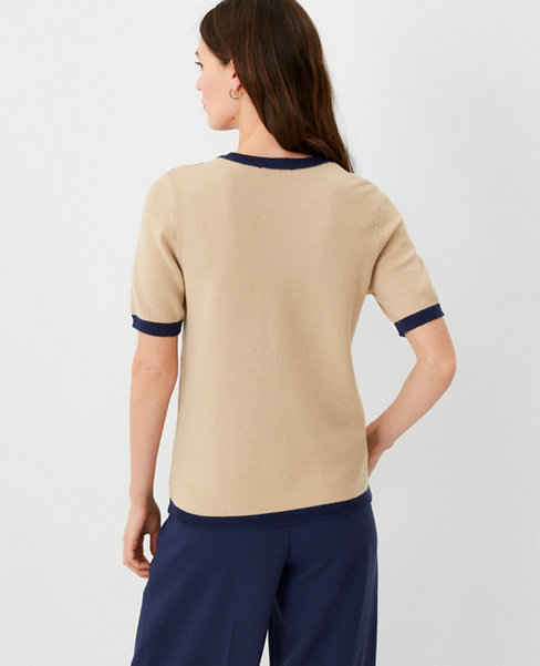 Tipped Shoulder Button Sweater Tee