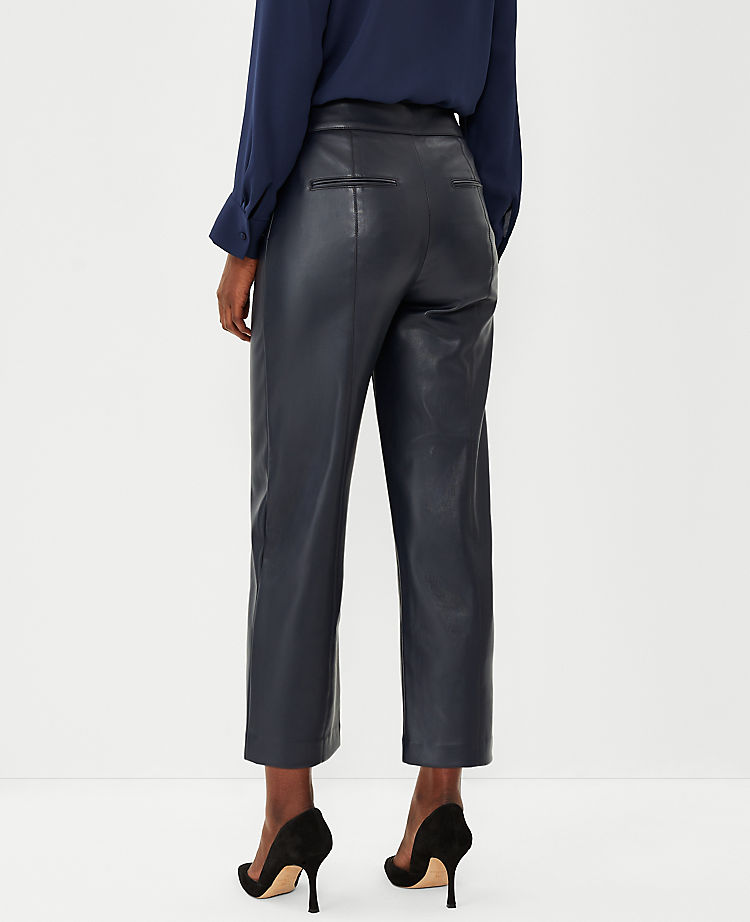 The High Waist Easy Straight Crop Pant in Faux Leather