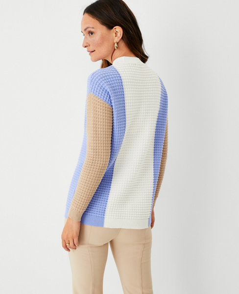 Colorblock Textured Mock Neck Sweater