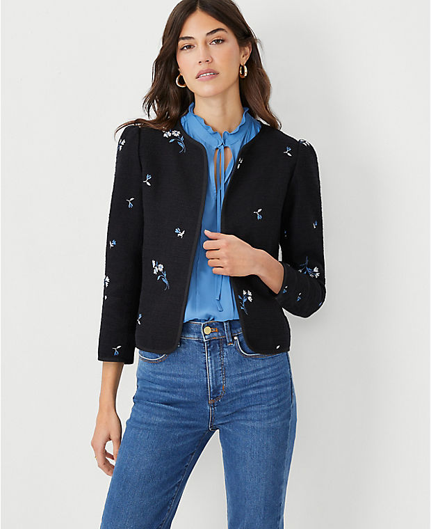 Embroidered Floral Tweed Jacket
