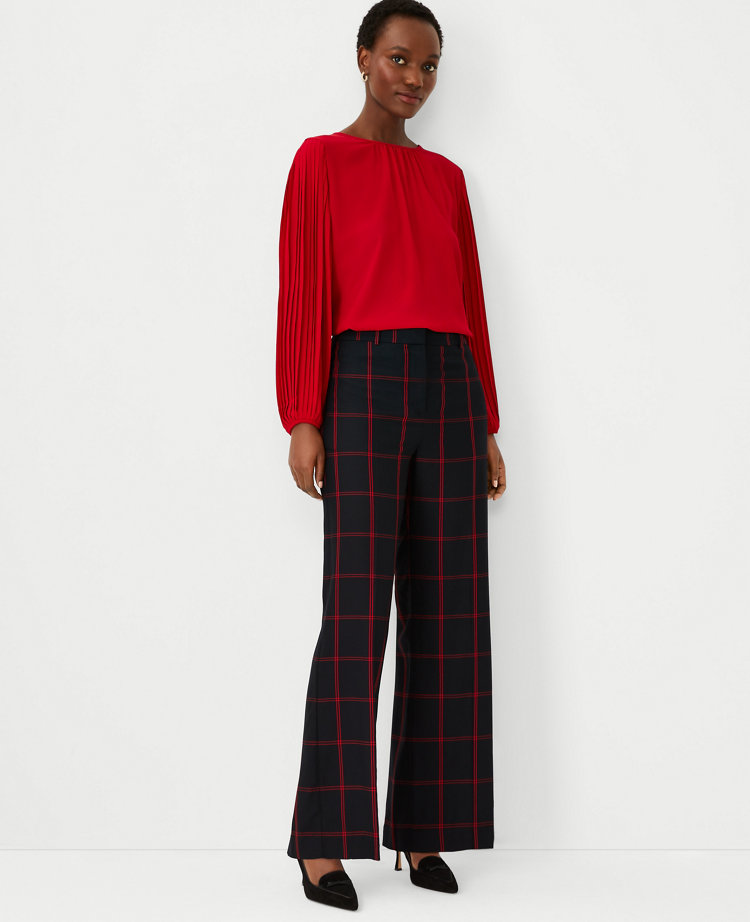 High waisted wide 2025 leg plaid pants