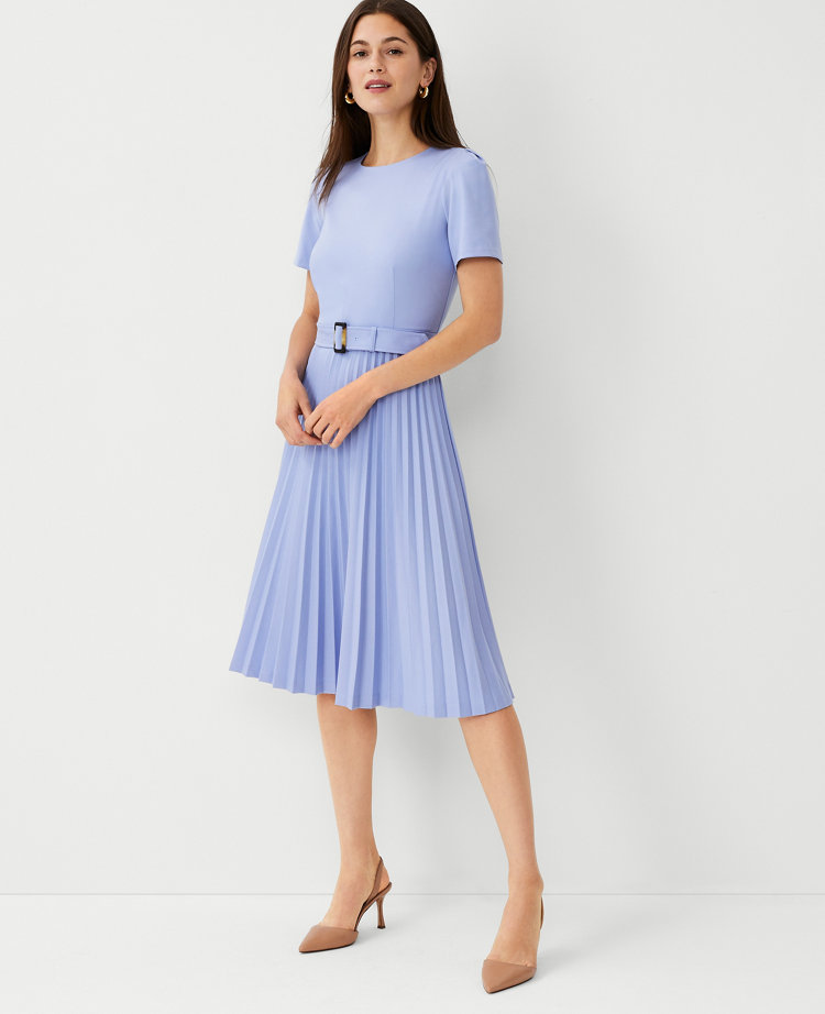 Belted Pleated Flare Dress