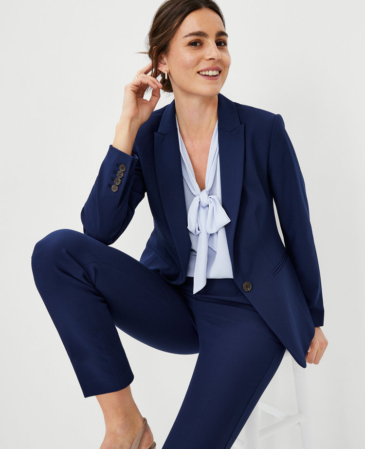 The Long One Button Blazer in Bi-Stretch