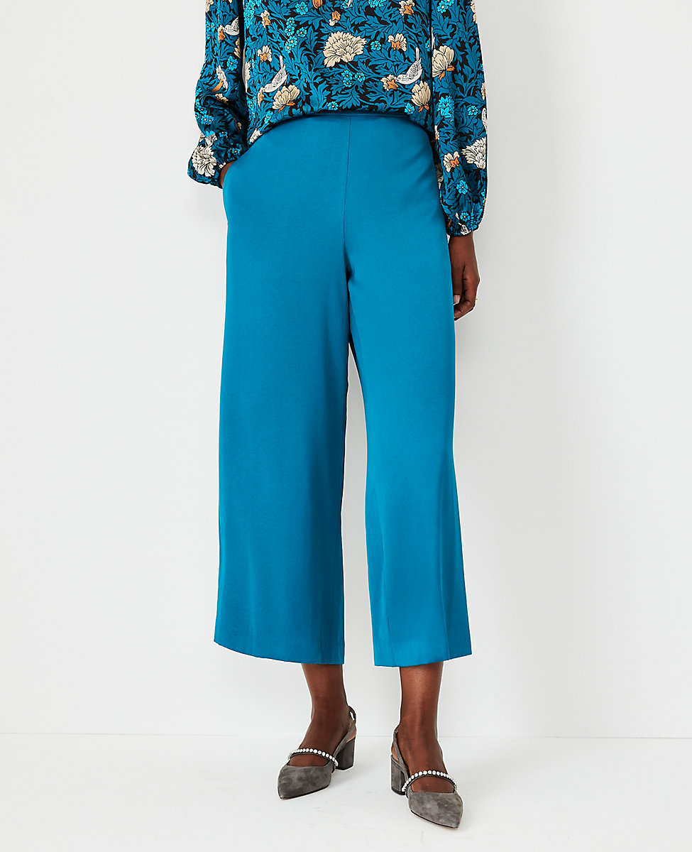 The Petite High Waist Wide Leg Pull On Pant in Satin