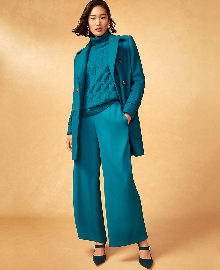 The Petite High Waist Wide Leg Pull On Pant in Satin