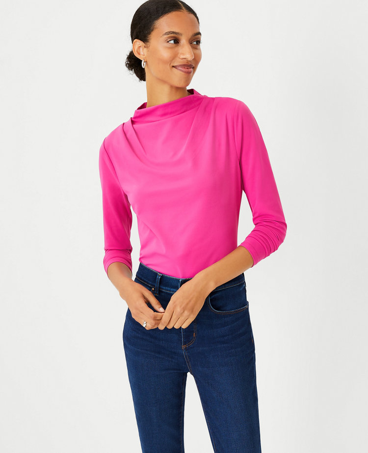 Refined Stretch Draped Mock Neck Top