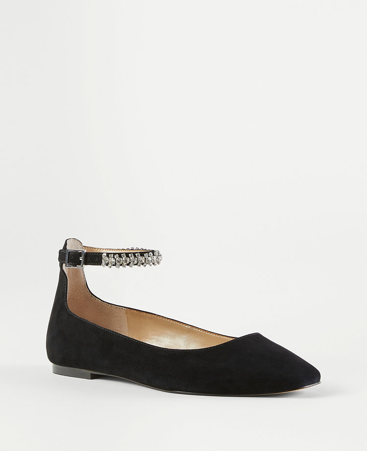 Black suede flats 2025 with ankle strap