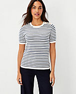 Striped Shoulder Button Sweater Tee carousel Product Image 1
