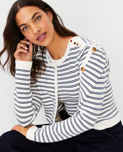 Striped Shoulder Button Sweater Tee