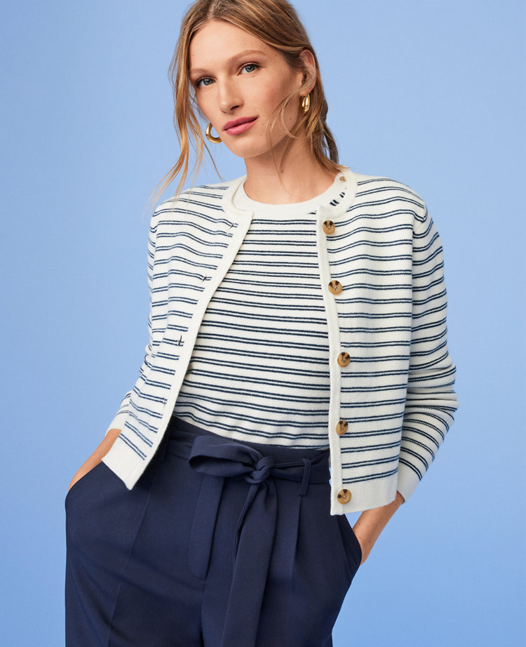 Striped Shoulder Button Sweater Tee