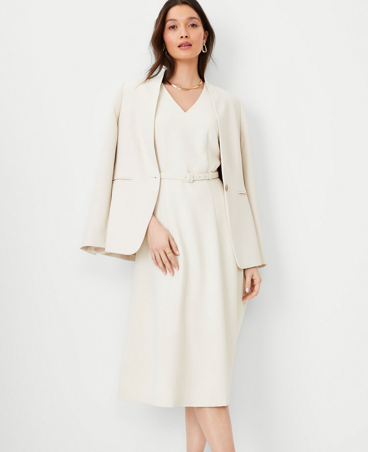 Crepe Shoulder Detail Belted Midi Dress