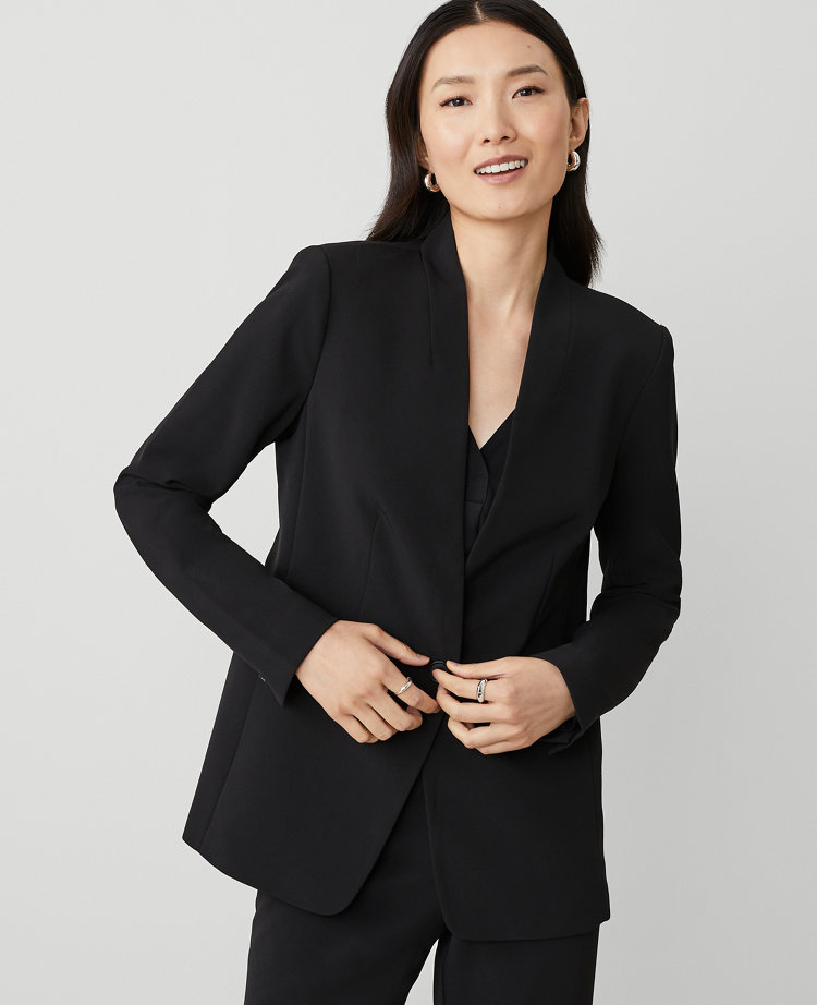 Ann Taylor The Long Collarless Blazer Fluid Crepe Women's