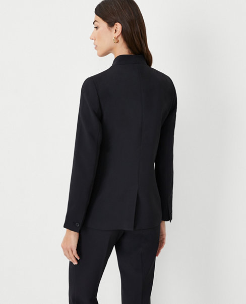 The Long Collarless Blazer in Fluid Crepe