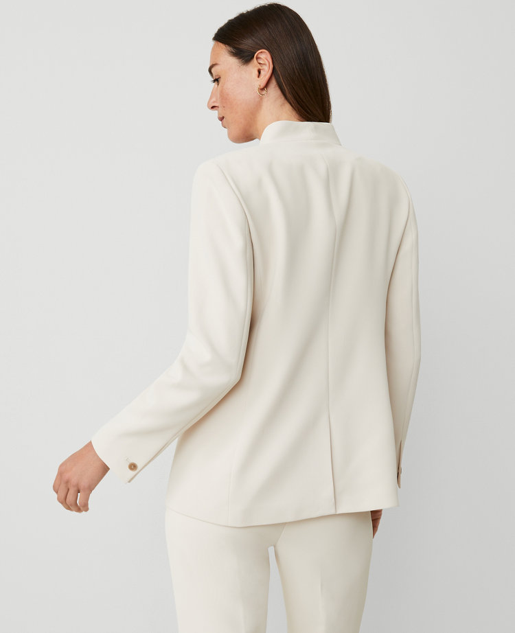 The Long Collarless Blazer in Fluid Crepe