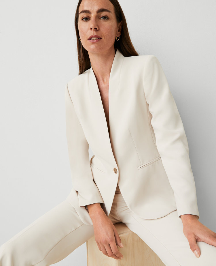 The Long Collarless Blazer in Fluid Crepe